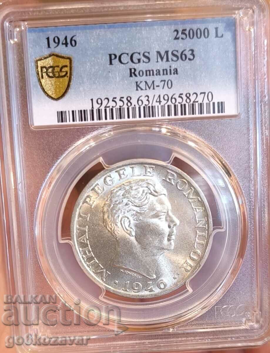Auction  Romania 25000 Lei 1946 Silver PCGS MS 63