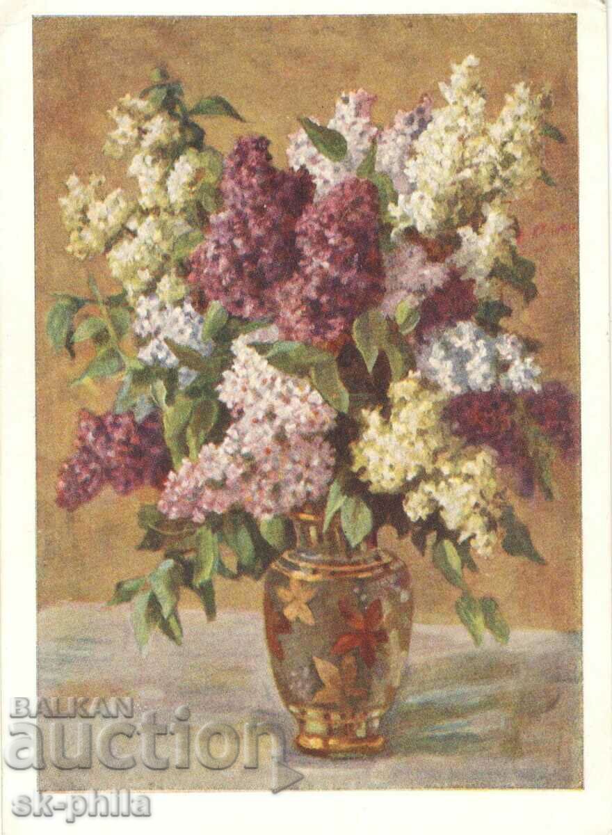 Old card - Flowers - Vase with lilacs