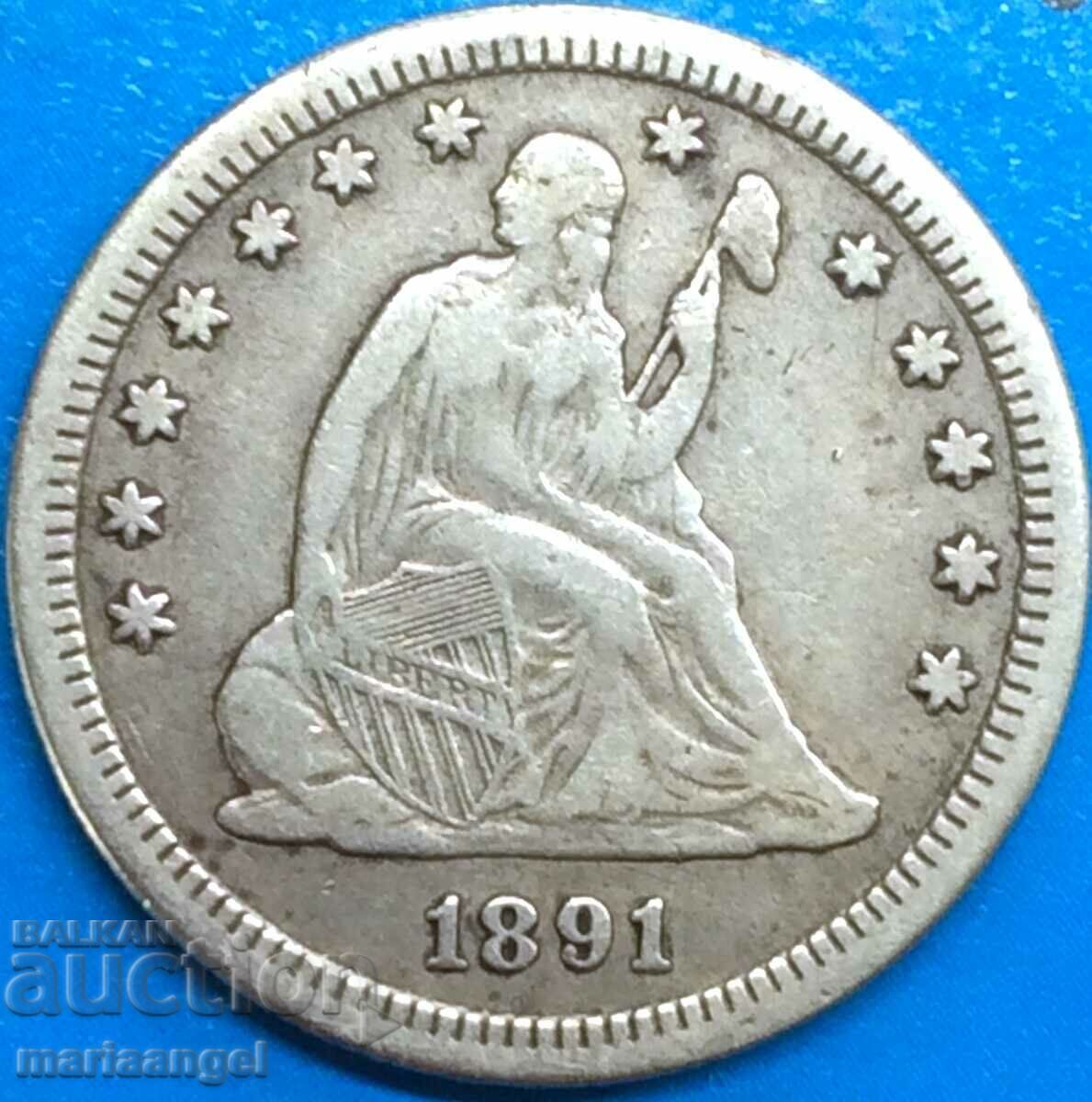 Τρίμηνο 1/4 δολαρίου ΗΠΑ 25 σεντς ασήμι 1891 Seated Liberty