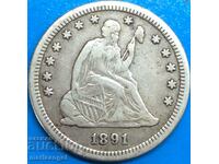 US 1/4 dollar 25 cent quarter 1891 Seated Liberty silver