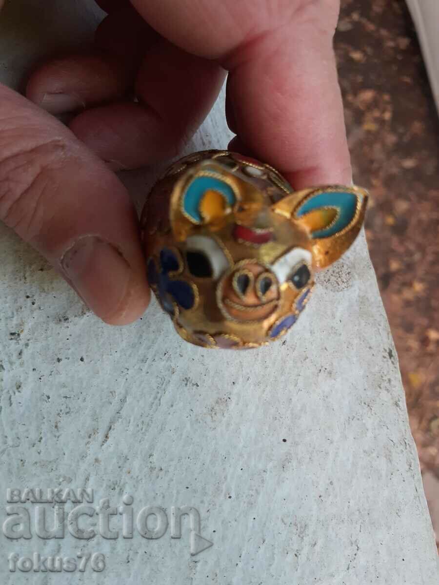 Piglet miniature cloisonné bronze cellular enamel - 6 Piglet miniature cloisonné bronze cellular enamel - 6
