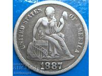 USA 1 Dime 1887 10 Cents "Seated Liberty" Silver