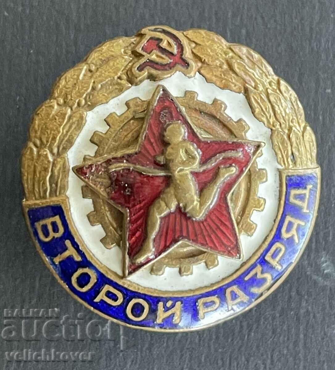 38747 USSR badge Second grade enamel on screw 1950s.