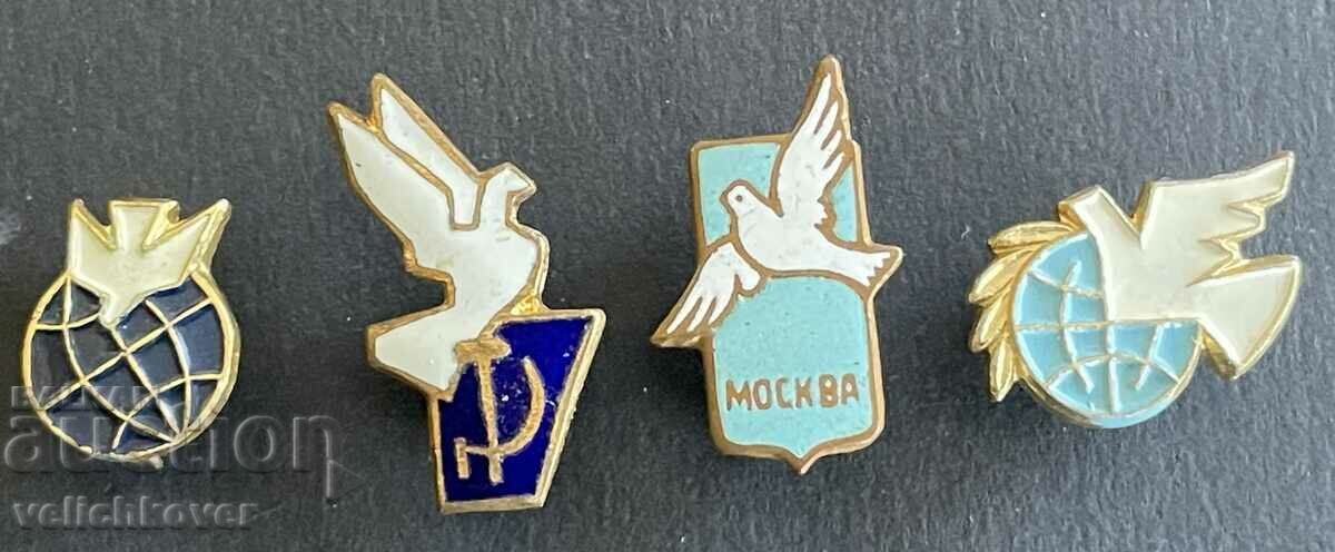 38751 USSR lot 4 signs with doves struggle for peace enamel