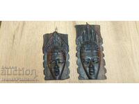 Woodcarving Africa two panels excellent solid wood