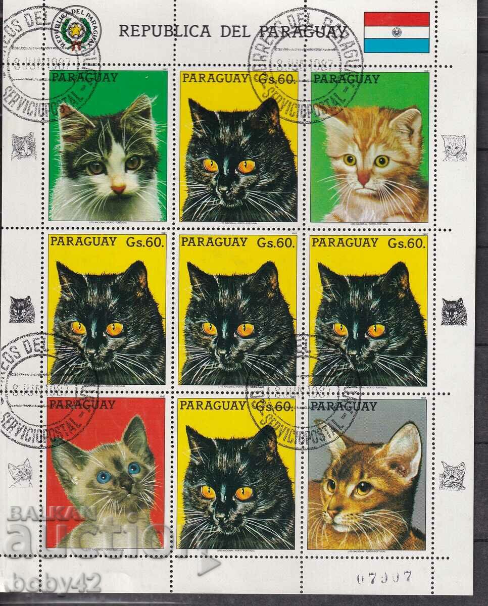 Cats - Paraguay - μπλοκ φύλλο 1987, εκτύπωση