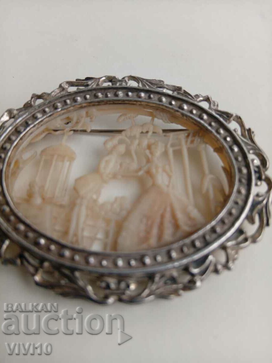 Antique original brooch, carving, silver