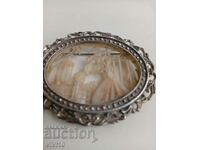 Antique original brooch, carving, silver