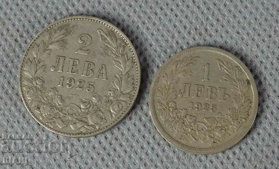 1925 Regatul Bulgariei monede 1 și 2 leva lot 2 monede