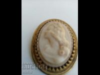 Antique English brooch, Gilt, bone