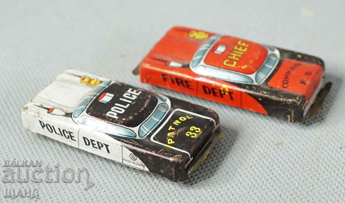 2 Old Japanese metal toy model police car