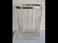 1920s Belgian Art Deco crystal vase with silver rim