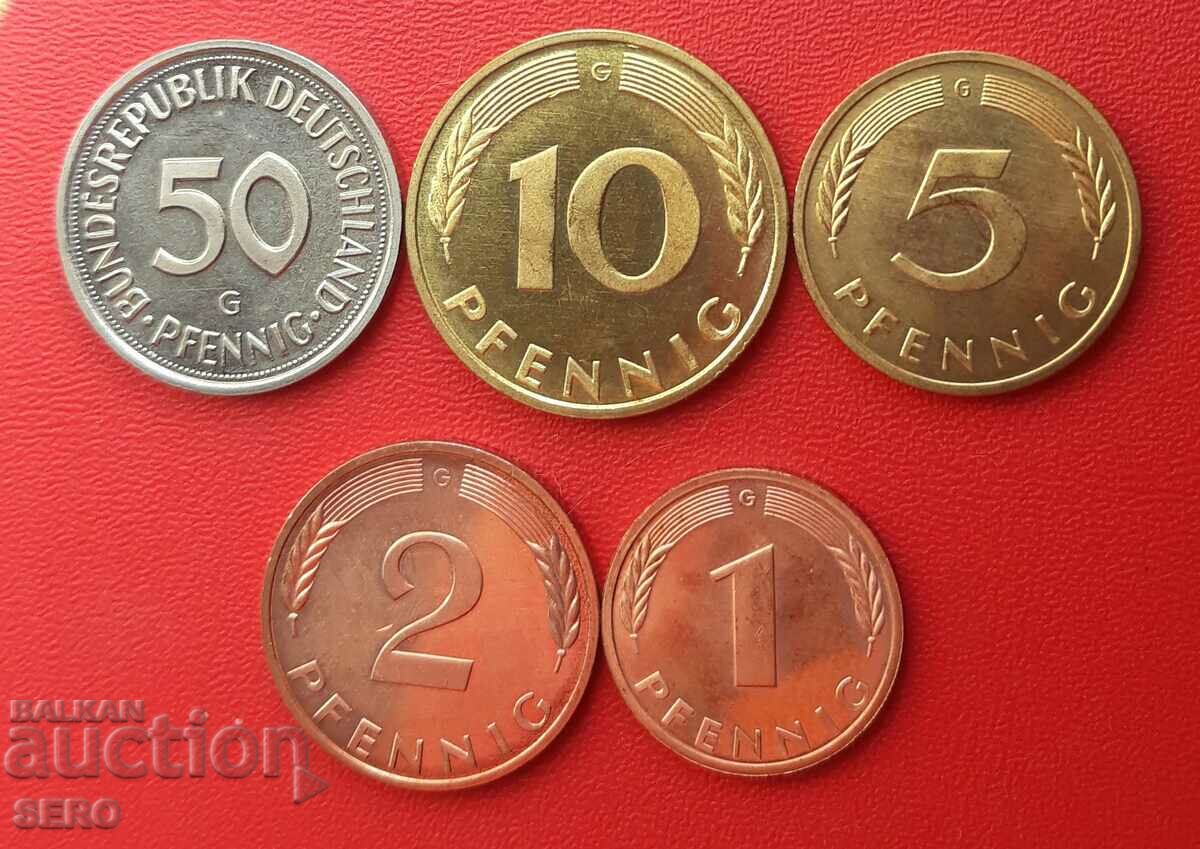 Germany-lot 5 coins-matt-gloss 1998 G-Karlsruhe