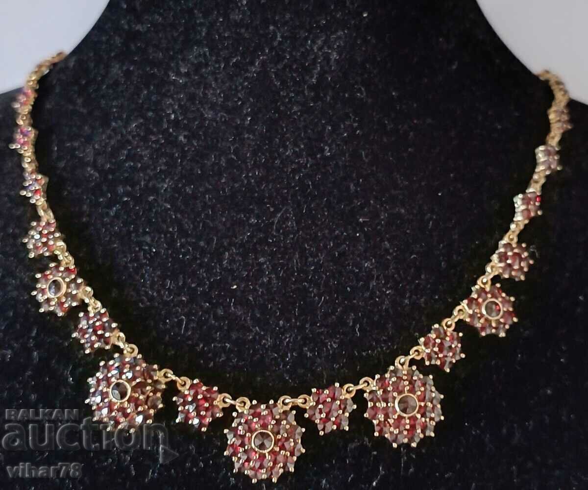 Colier placat cu argint cu granat boem - 7