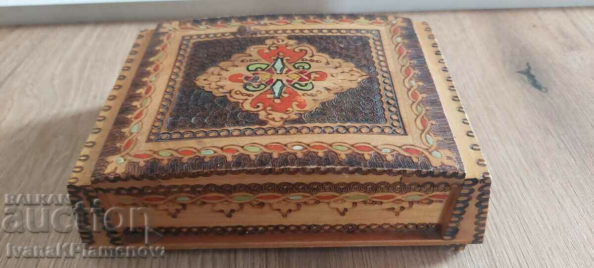 Pyrographed wooden box for collectors