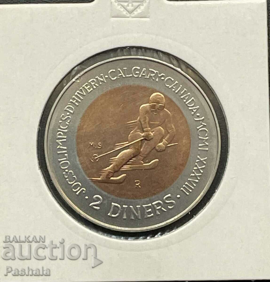 Andorra 2 dinars 1985 Ski. Andorra 2 dinars 1985 Ski.