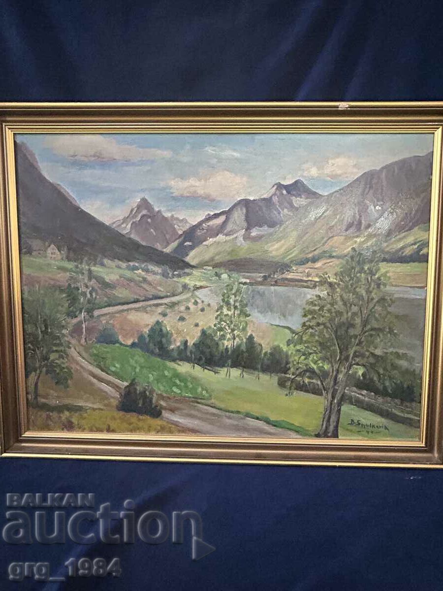 Large painting Signed 1944 Landscape Dimensions 80x60 cm