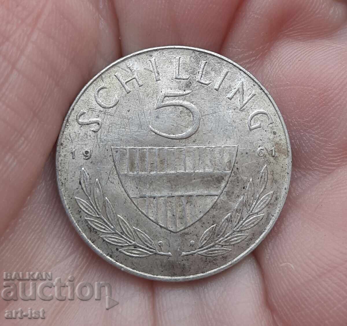 Silver coin 5 shillings 1961
