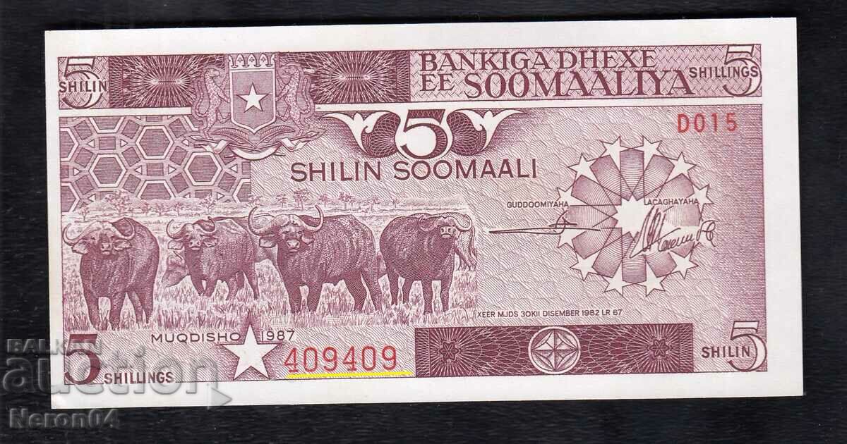 5 shillings 1987, Somalia-409409 repeating number