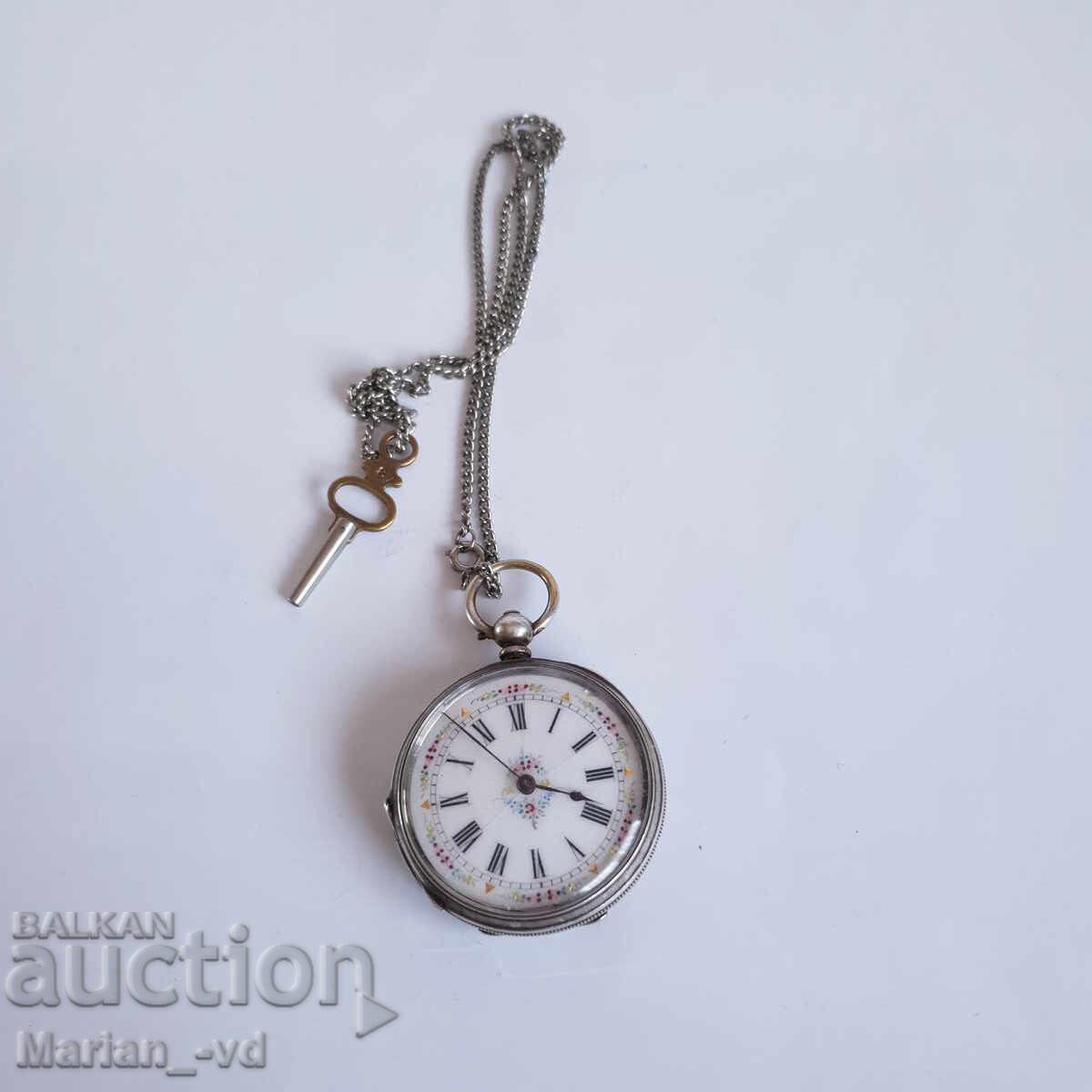 Old silver pocket watch with key and case with price 150.00 BGN | € 76.69 Old silver pocket watch with key and case with price 150.00 BGN | € 76.69