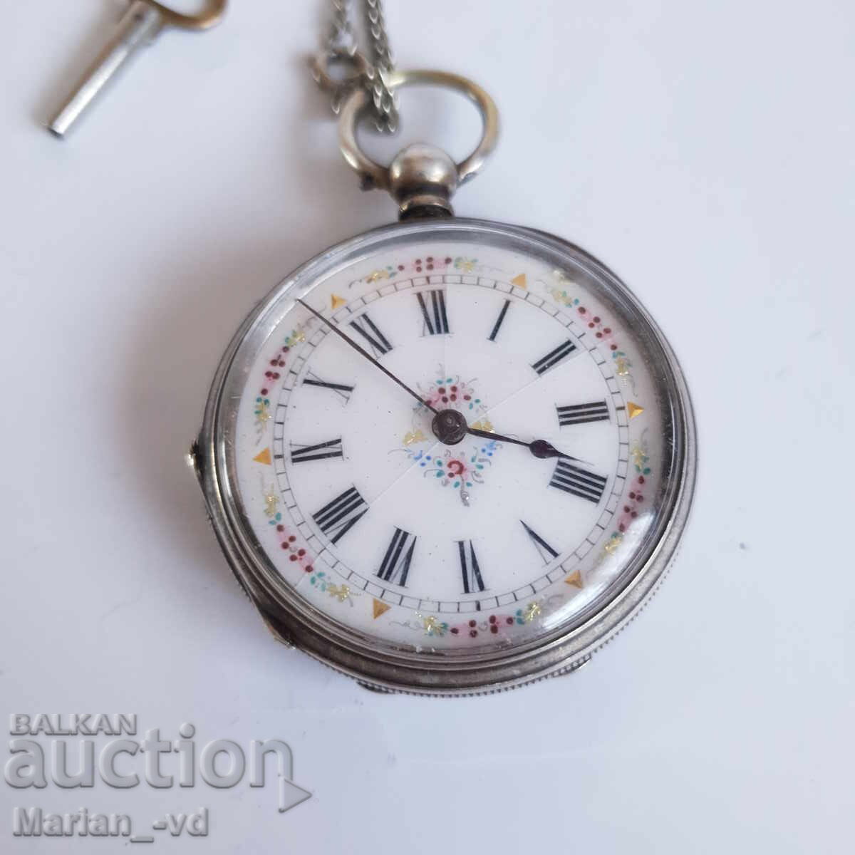 Auction Old silver pocket watch with key and case Auction Old silver pocket watch with key and case