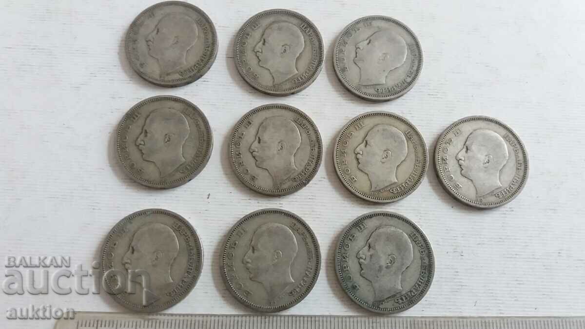 LOT DE 10 BUCĂȚI DE 50 BGN 1930 - ARGINT - BORIS 3 - 6 LOT DE 10 BUCĂȚI DE 50 BGN 1930 - ARGINT - BORIS 3 - 6
