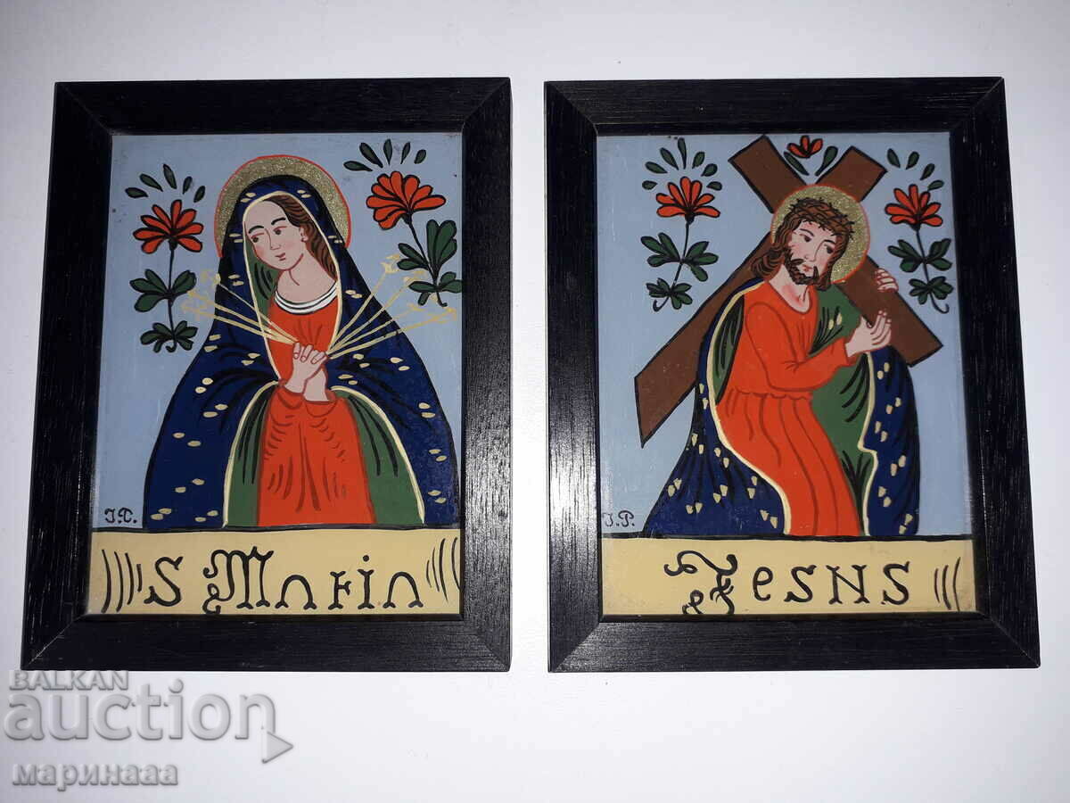 OLD SET. STAINED GLASS PAINTING. RELIGION