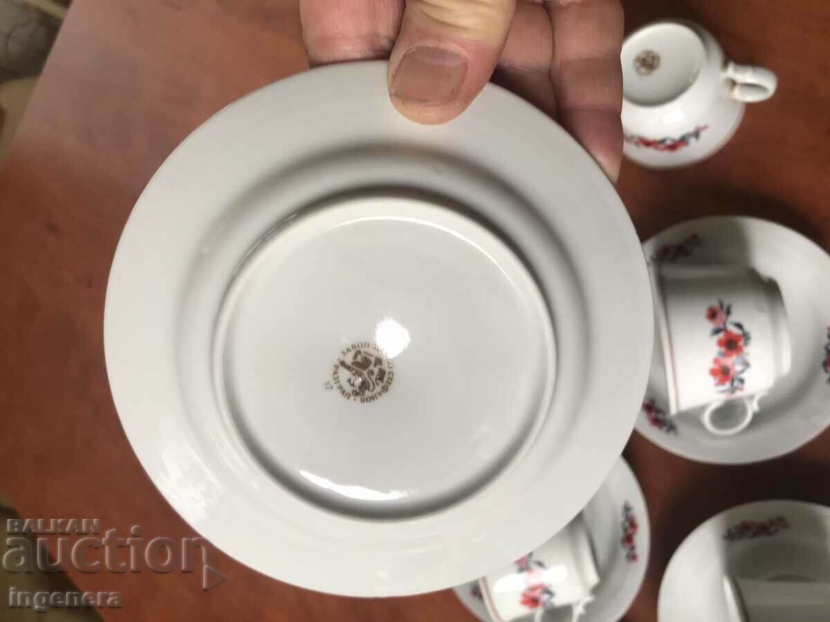 PORCELAIN CUP AND SAUCE SET OF 6 PCS. - BULGARIA - 5 PORCELAIN CUP AND SAUCE SET OF 6 PCS. - BULGARIA - 5
