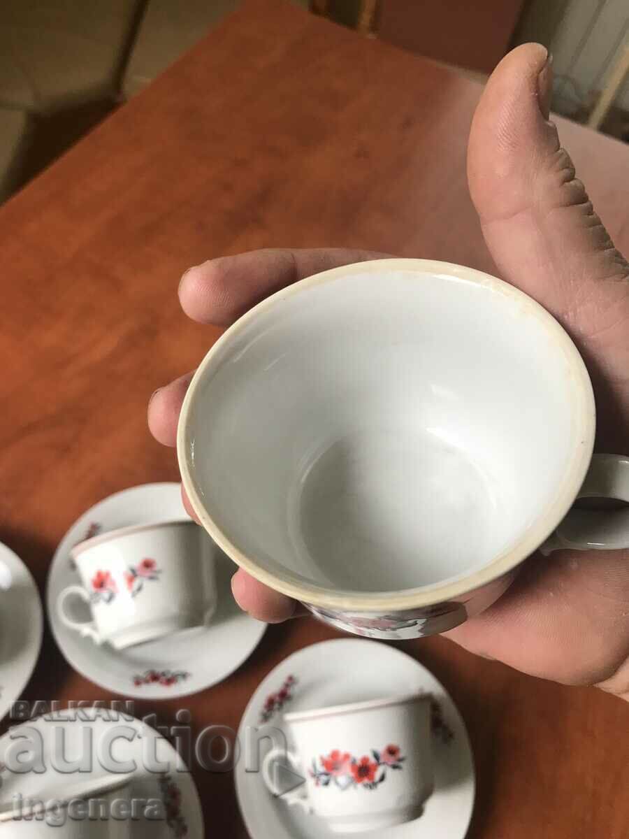 PORCELAIN CUP AND SAUCE SET OF 6 PCS. - BULGARIA - 6 PORCELAIN CUP AND SAUCE SET OF 6 PCS. - BULGARIA - 6