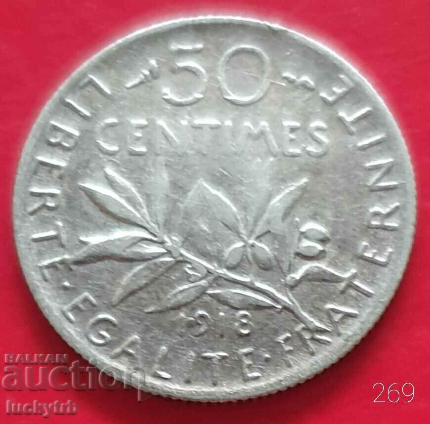 50 centimes 1918 - France - Silver