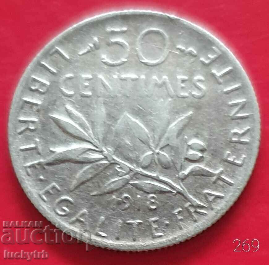 50 centimes 1918 - France - Silver 50 centimes 1918 - France - Silver