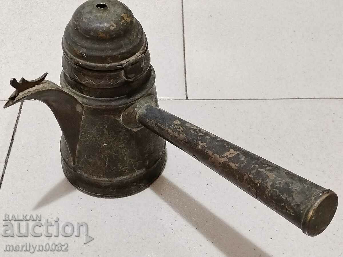 Old Ottoman tinned cezve brass brownish pot with price 77.00 BGN | € 39.37 Old Ottoman tinned cezve brass brownish pot with price 77.00 BGN | € 39.37