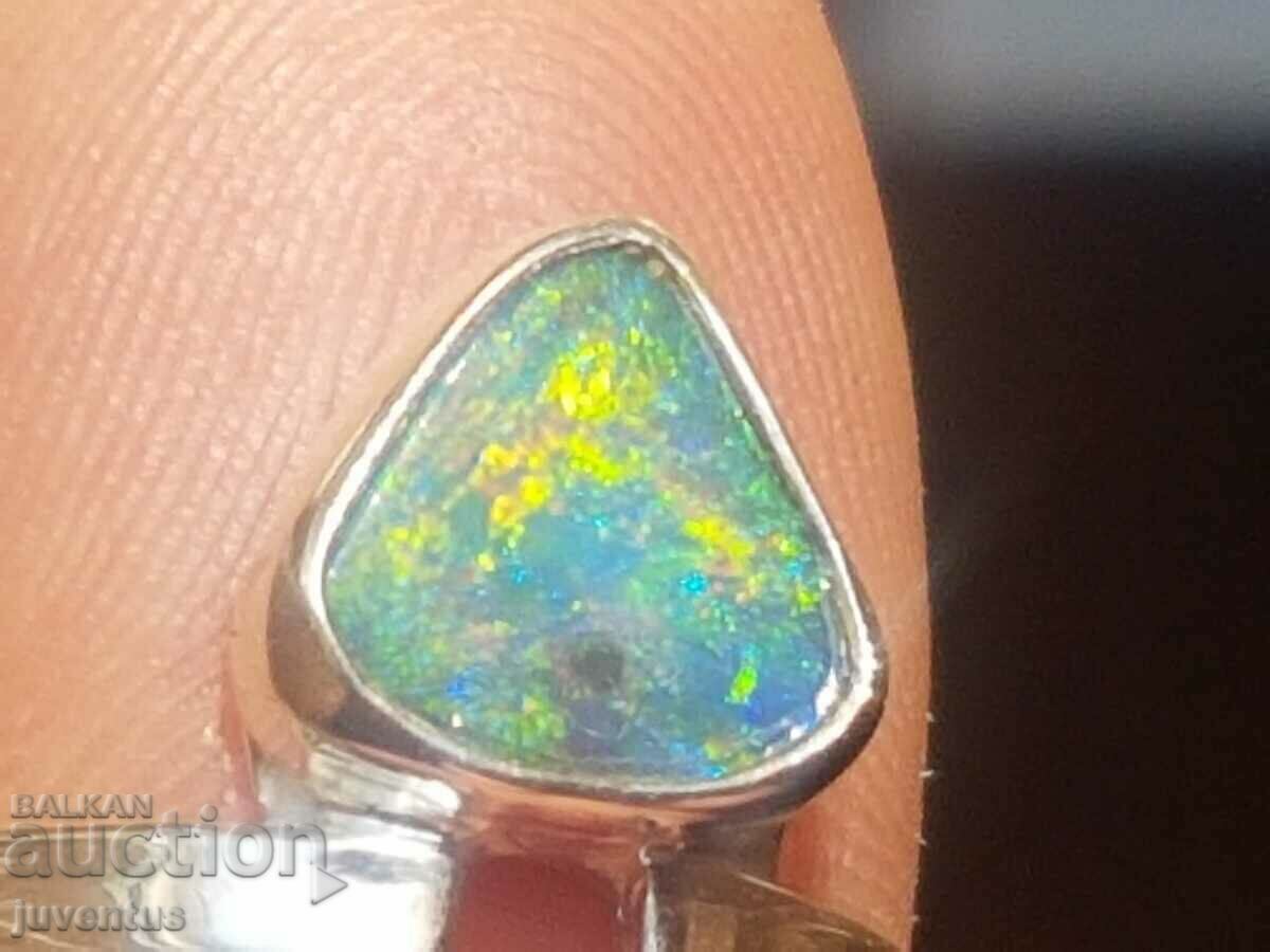 BLACK OPAL SILVER RING (AUSTRALIA) N3 B4 - 5 BLACK OPAL SILVER RING (AUSTRALIA) N3 B4 - 5