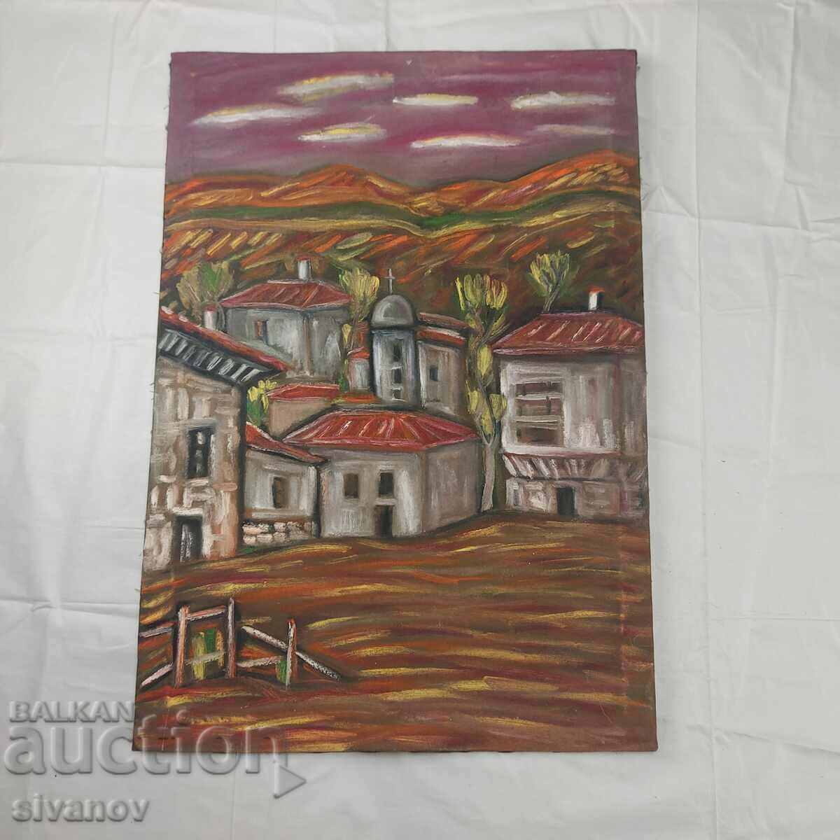 Interesting old landscape painting on canvas SG2006