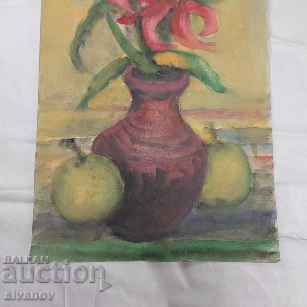 Παράδοση Ενδιαφέρουσα παλιά ζωγραφική με ακουαρέλα νεκρή φύση SG2022 Παράδοση Ενδιαφέρουσα παλιά ζωγραφική με ακουαρέλα νεκρή φύση SG2022