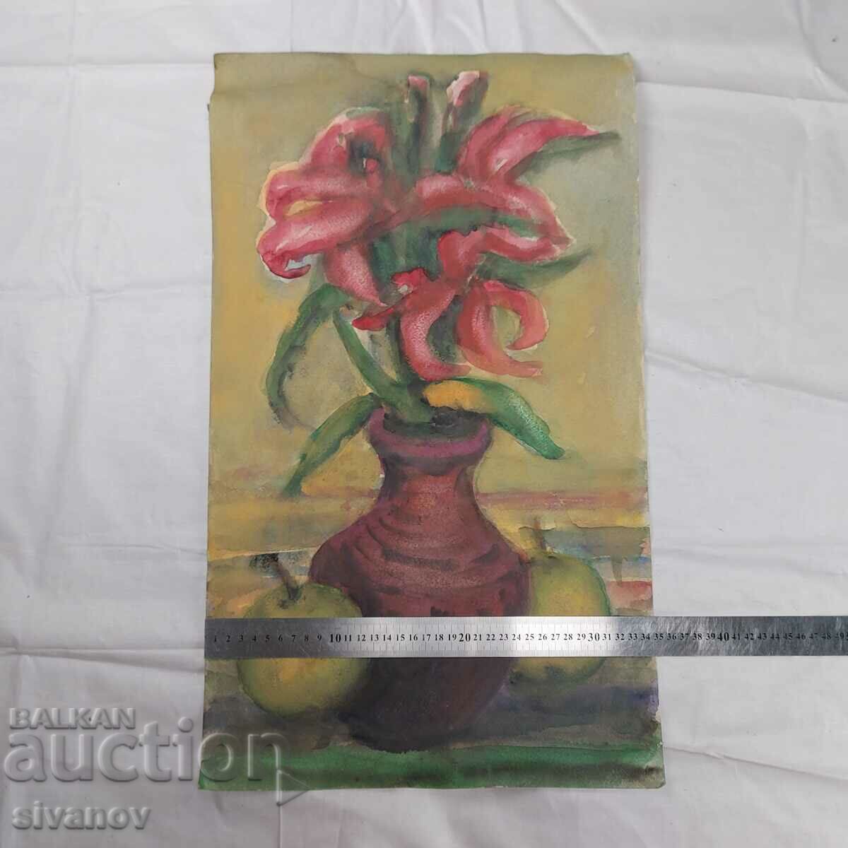 Ενδιαφέρουσα παλιά ζωγραφική με ακουαρέλα νεκρή φύση SG2022 - 6 Ενδιαφέρουσα παλιά ζωγραφική με ακουαρέλα νεκρή φύση SG2022 - 6