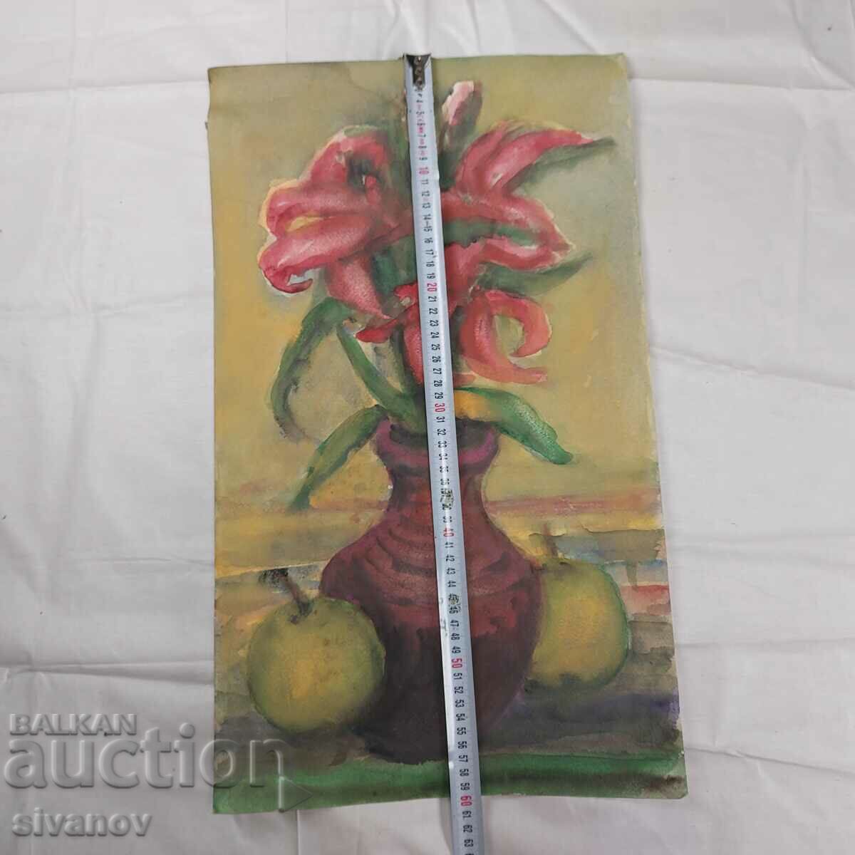 Ενδιαφέρουσα παλιά ζωγραφική με ακουαρέλα νεκρή φύση SG2022 - 7 Ενδιαφέρουσα παλιά ζωγραφική με ακουαρέλα νεκρή φύση SG2022 - 7