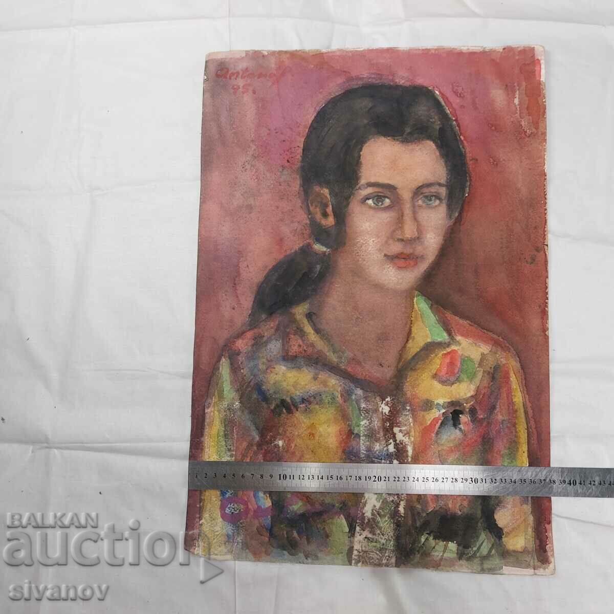 Interesting old painting watercolor portrait signed SG2023 - 6 Interesting old painting watercolor portrait signed SG2023 - 6