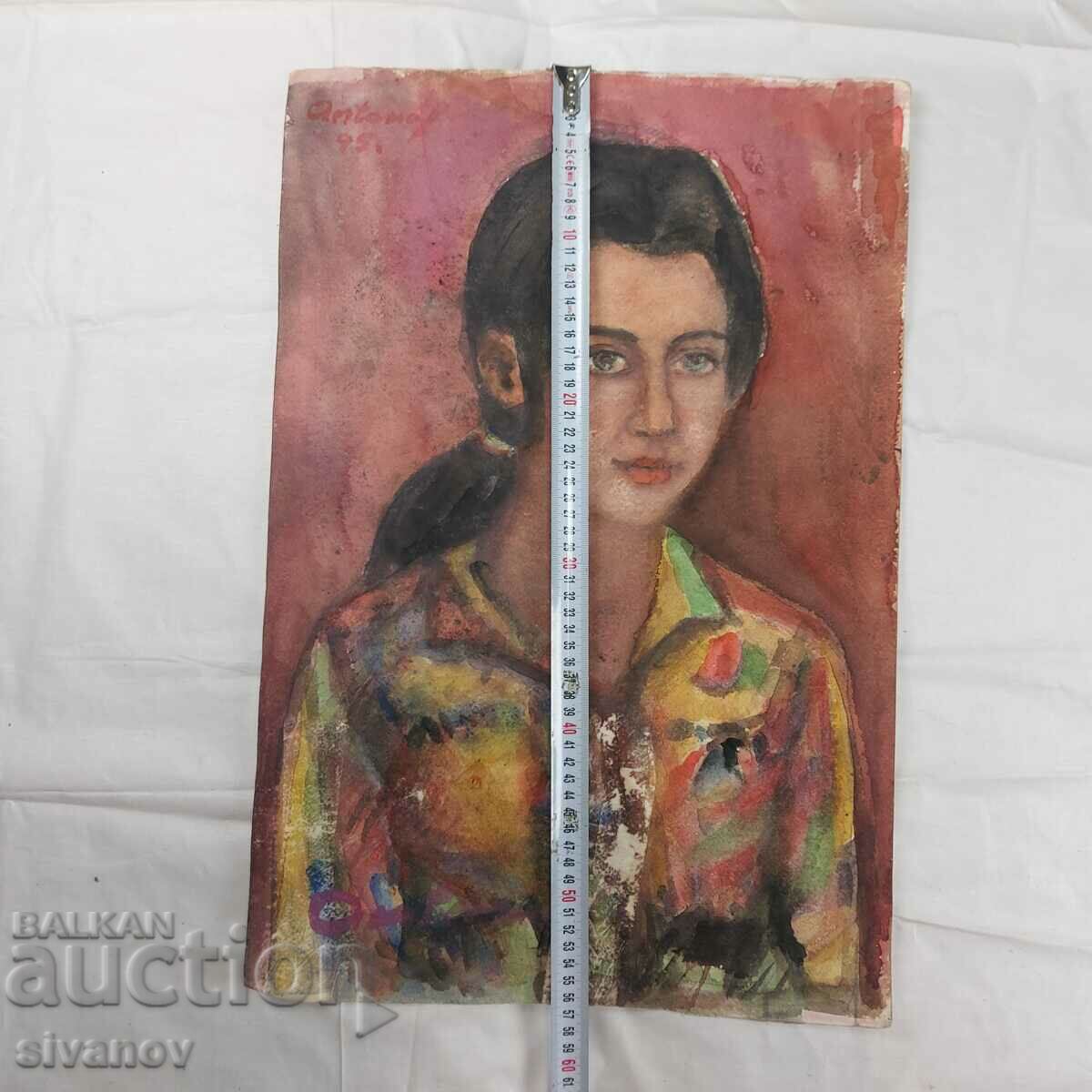 Interesting old painting watercolor portrait signed SG2023 - 7 Interesting old painting watercolor portrait signed SG2023 - 7