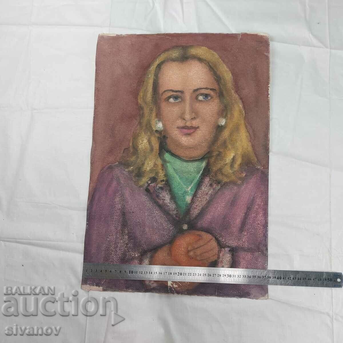 Interesting old painting watercolor portrait SG2024 - 6 Interesting old painting watercolor portrait SG2024 - 6