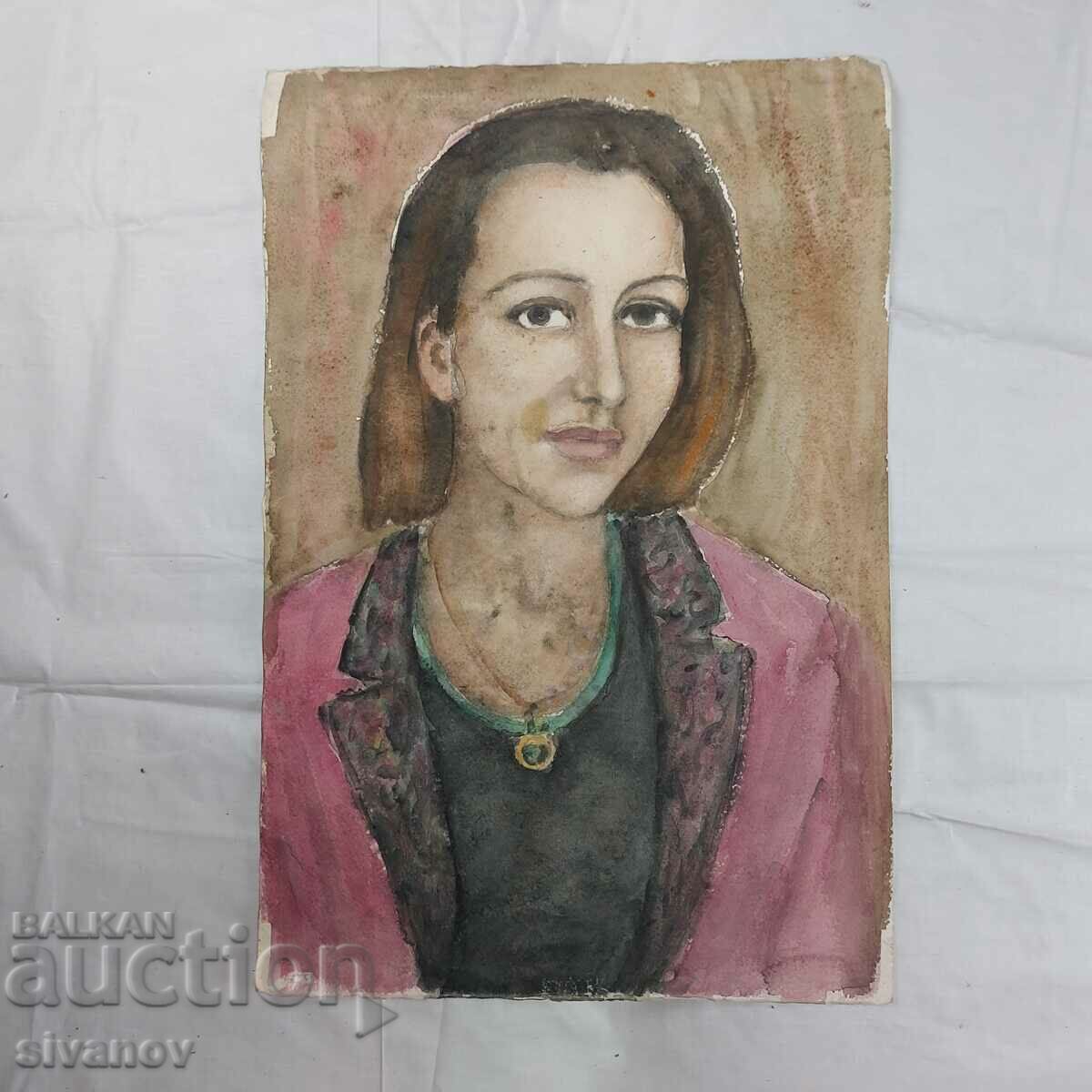 Interesting old painting watercolor portrait SG2025