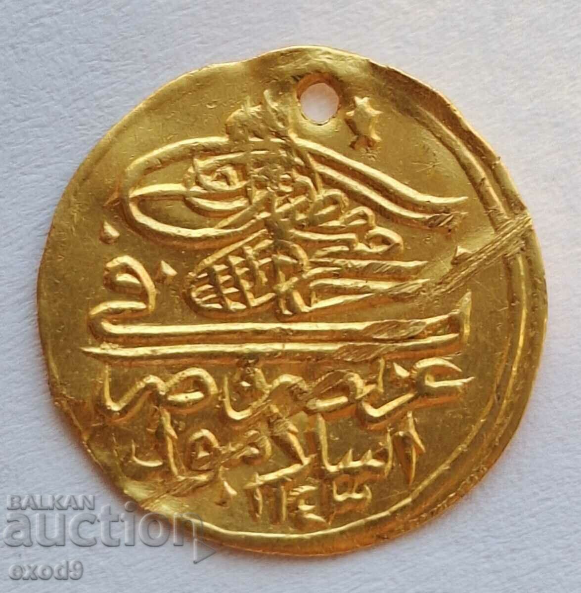 Rare gold coin, 1/2 Zeri Mahbub 1143