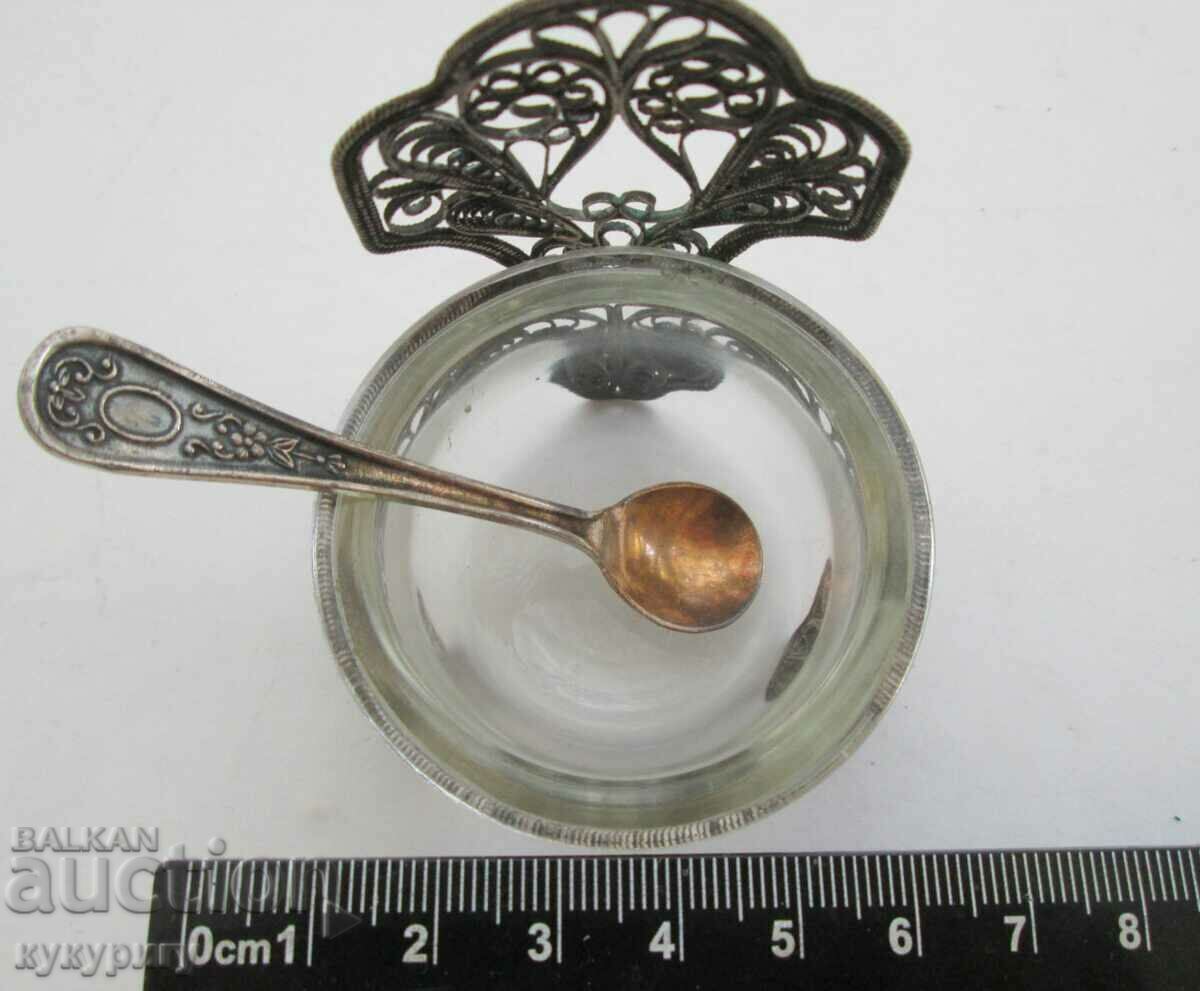 Delivery of Old Russian USSR salt shaker or for caviar filigree with a spoon Delivery of Old Russian USSR salt shaker or for caviar filigree with a spoon