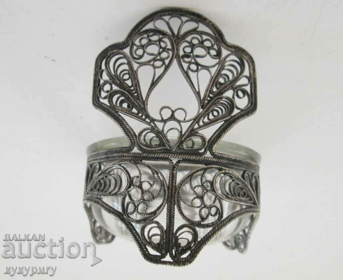 Old Russian USSR salt shaker or for caviar filigree with a spoon - 6 Old Russian USSR salt shaker or for caviar filigree with a spoon - 6