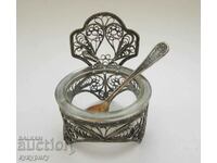 Old Russian USSR salt shaker or for caviar filigree with a spoon