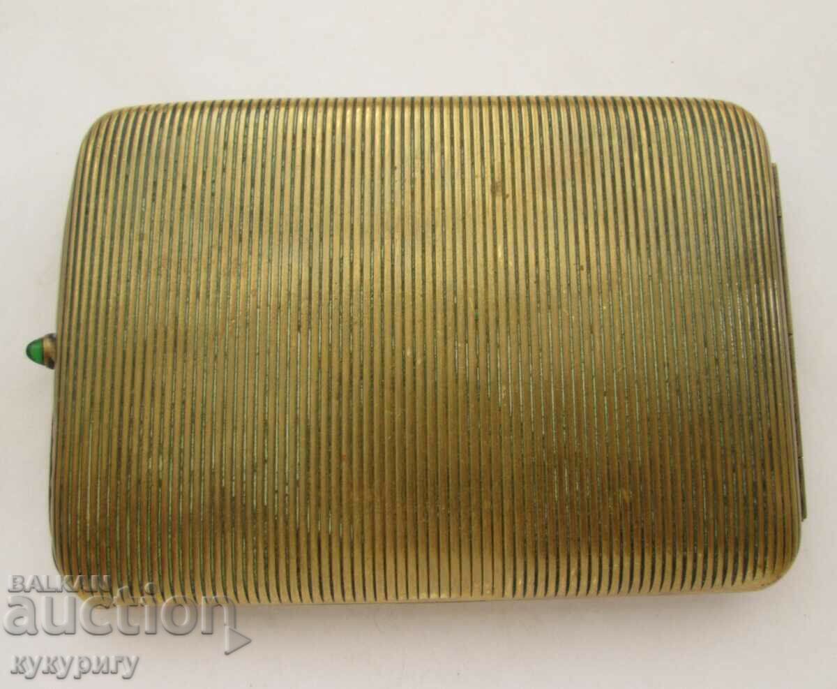 Auction Old cigarette case with green stone on the button Auction Old cigarette case with green stone on the button