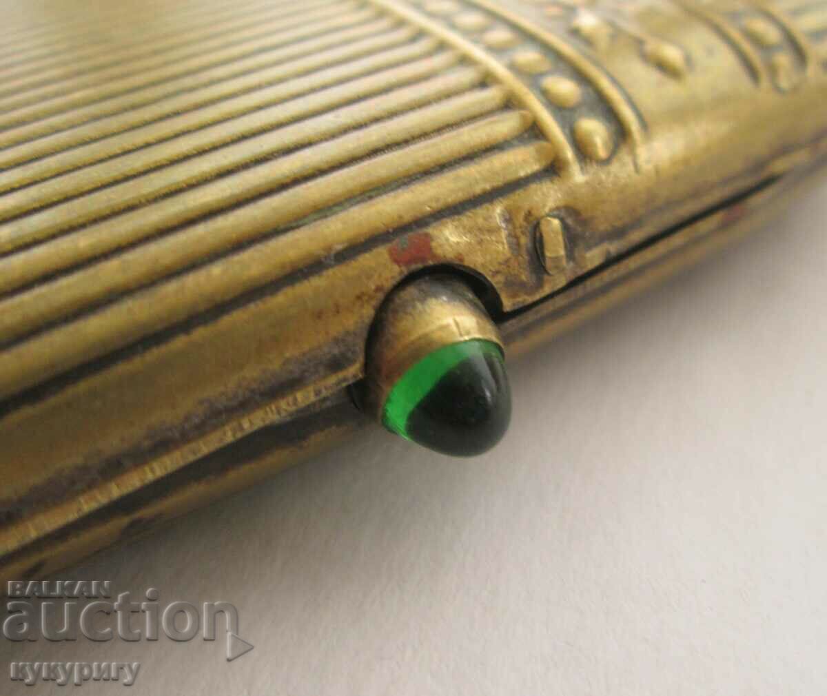 Old cigarette case with green stone on the button - 5 Old cigarette case with green stone on the button - 5