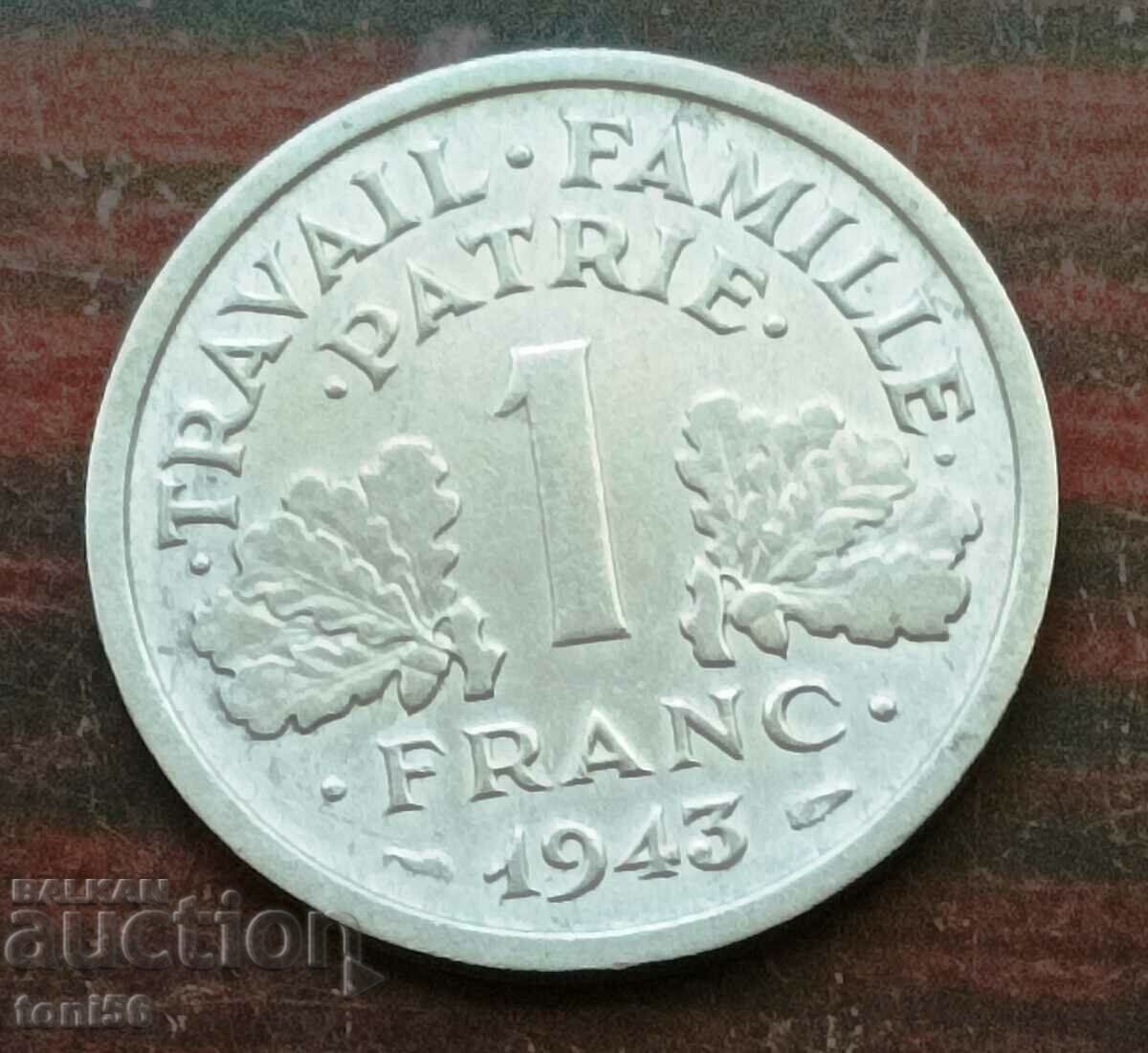France 1 Franc 1943 - Vichy Government France 1 Franc 1943 - Vichy Government