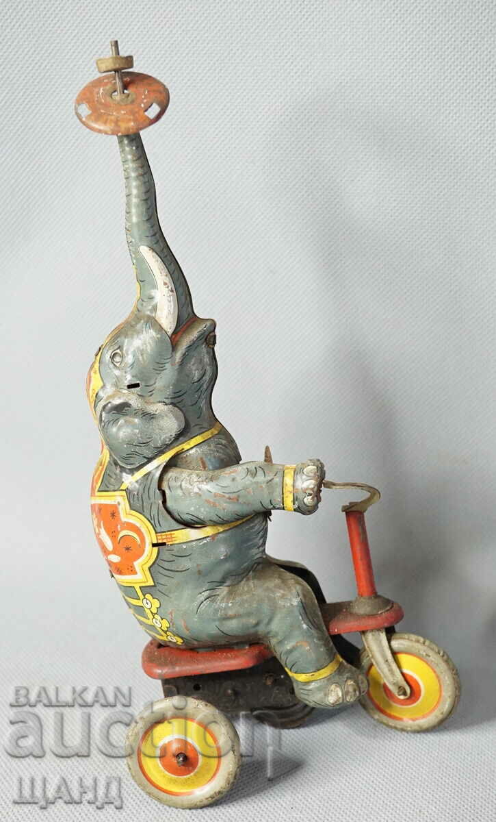 Old German metal mechanical toy circus elephant