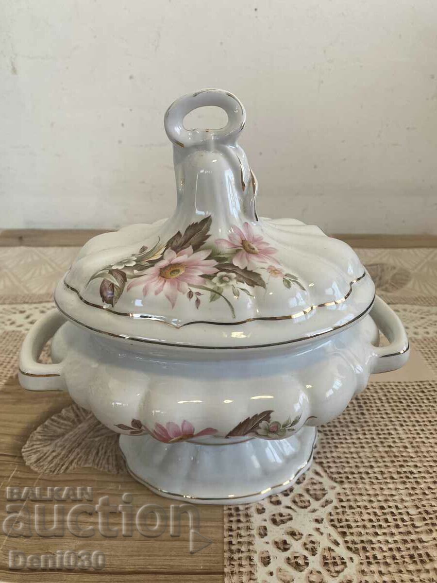 A beautiful porcelain soup bowl with markings